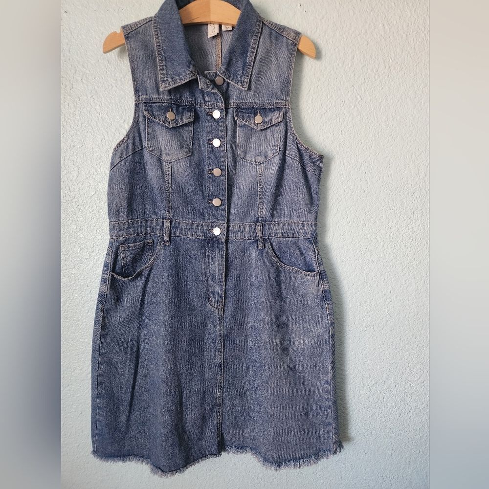 Joie Blue Denim Midi Dress Raw Hem Sleeveless